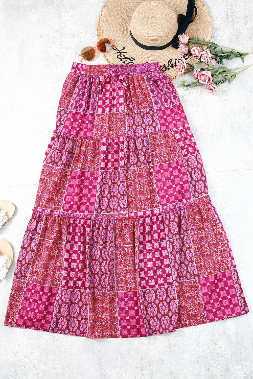 PRETTY BASH Paisley Ruffle Tiered Maxi Skirt