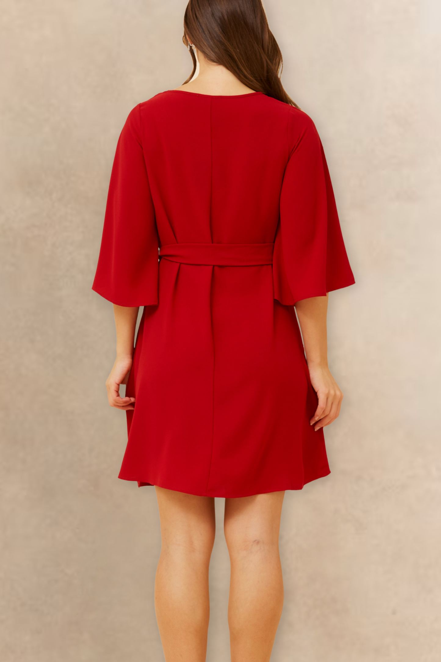 Jennifer Women's Flared Sleeve Belted Dress Solid Color