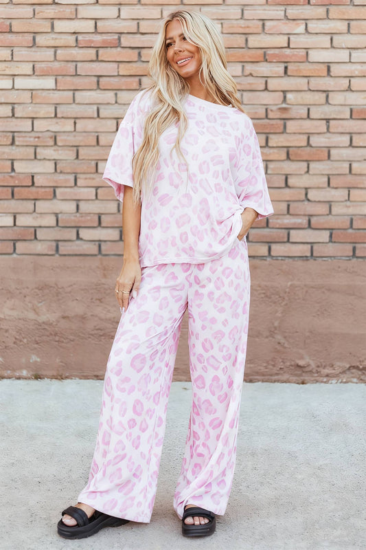 Leopard Short Sleeve Top and Pants Set