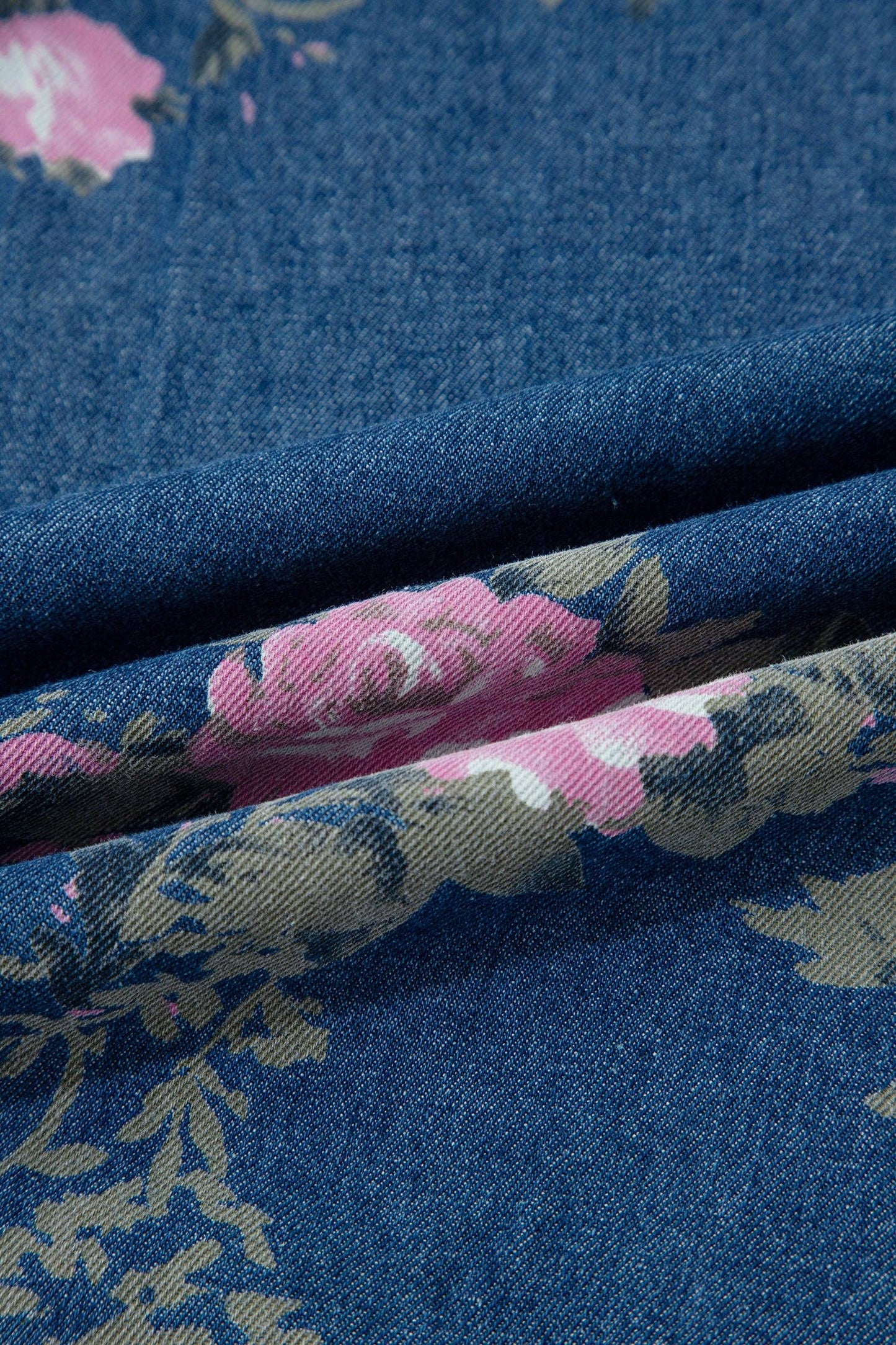 PRETTY BASH Floral Denim Pleated Wide Leg Jeans